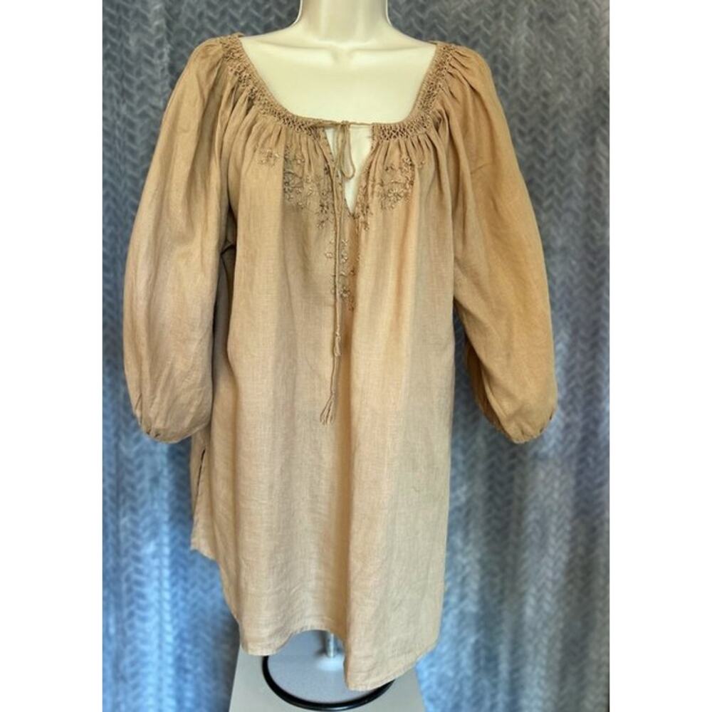 Lauren Ralph Lauren Womens 100% Linen Peasant Blouse Size 2X Casual BOHO Coastal
